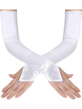 Women's White Fingerless 1920s V-shaped Hook Finger Flapper Opera Gloves